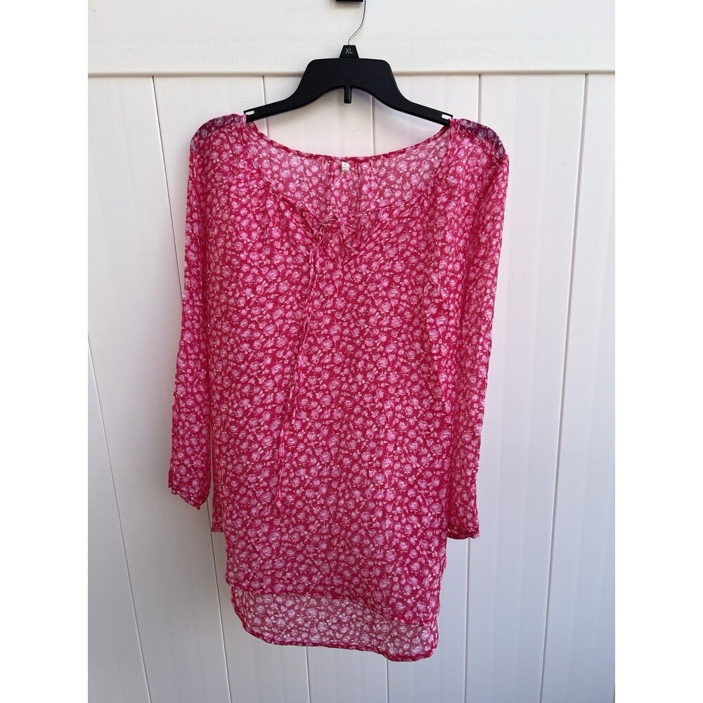 Japna Floral Print Boho Peasant Top Size large Pink 3/4 Sleeve Lightweight Tunic